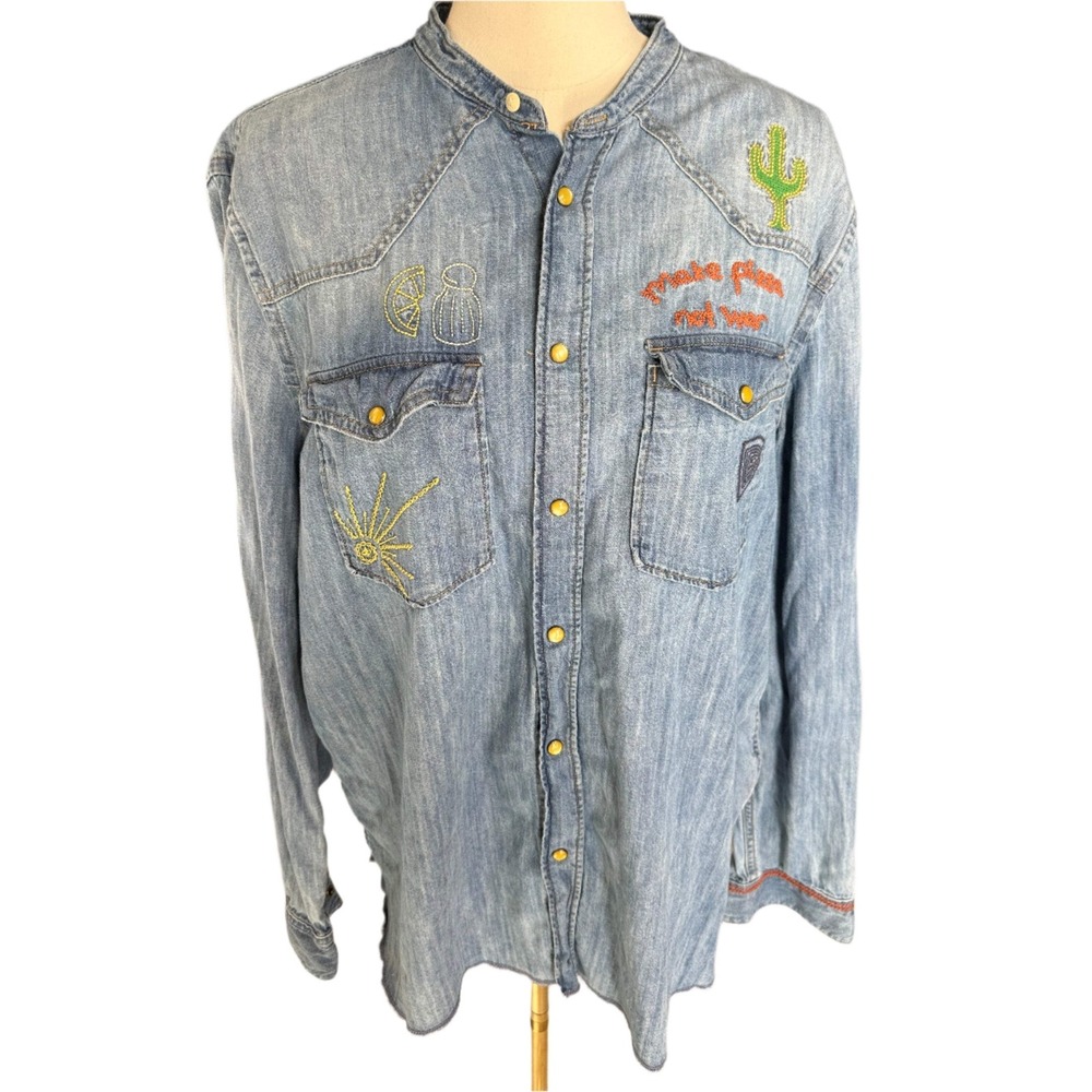 Embroidered Denim Button Down Shirt